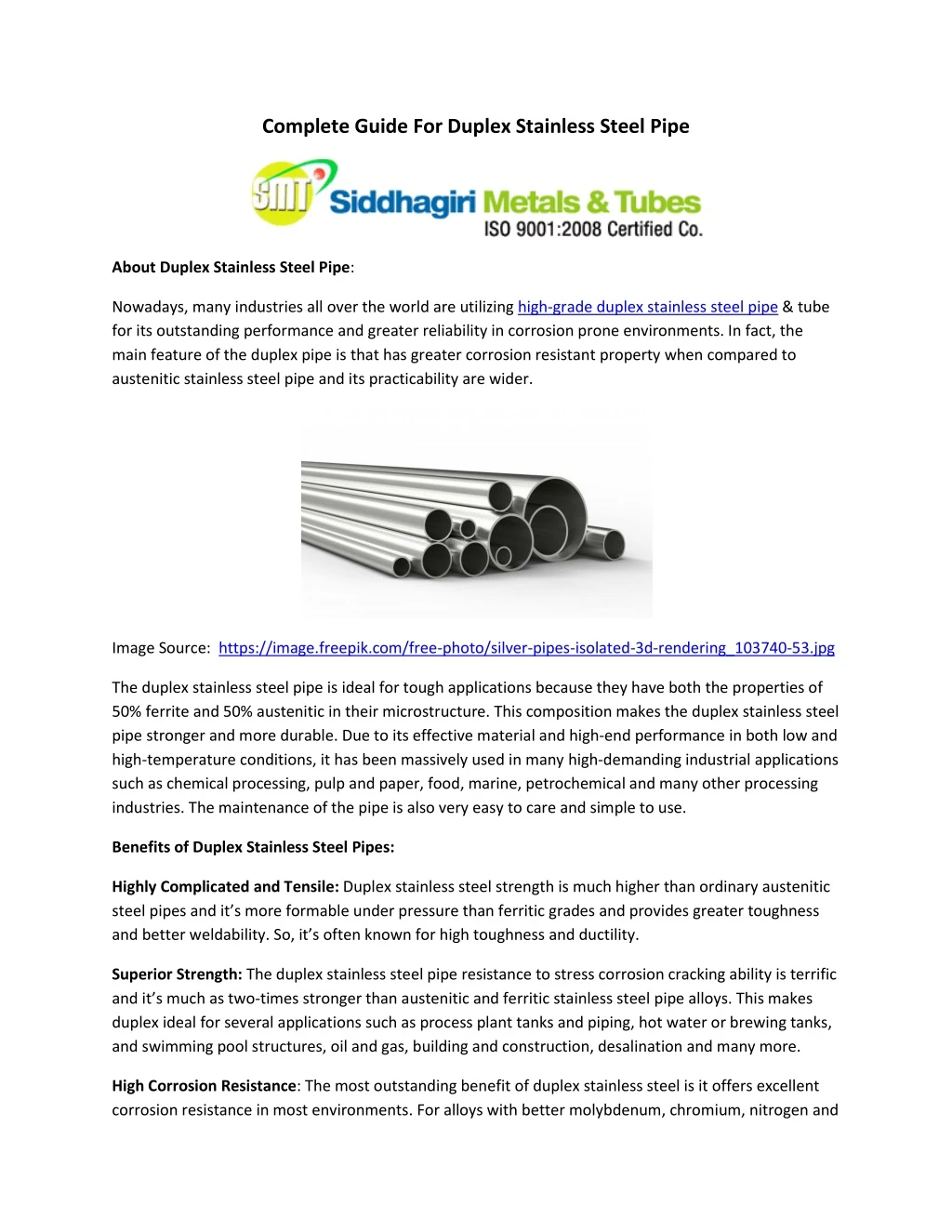 complete guide for duplex stainless steel pipe