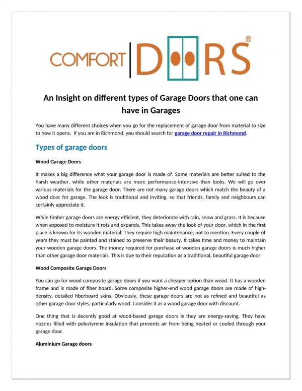 an insight on different types of garage doors