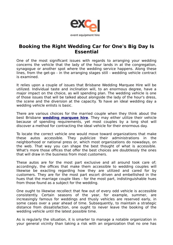 Booking the Right Wedding Car for One's Big Day Is Essential