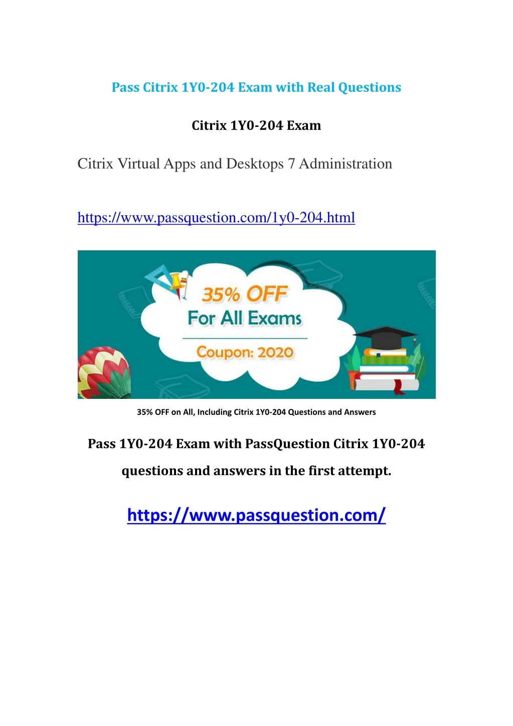 pass citrix 1y0 204 exam with real questions
