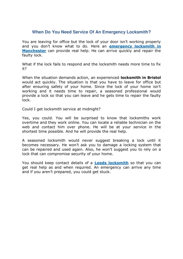 when do you need service of an emergency locksmith