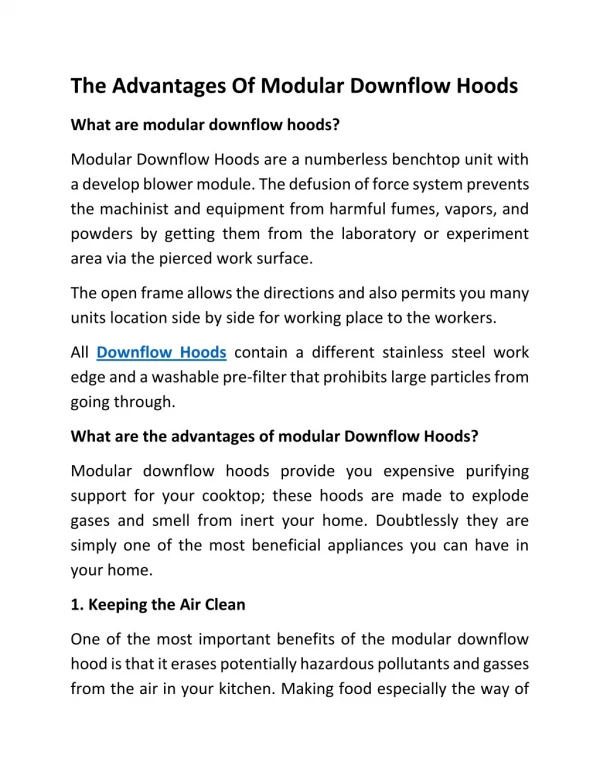 the advantages of modular downflow hoods