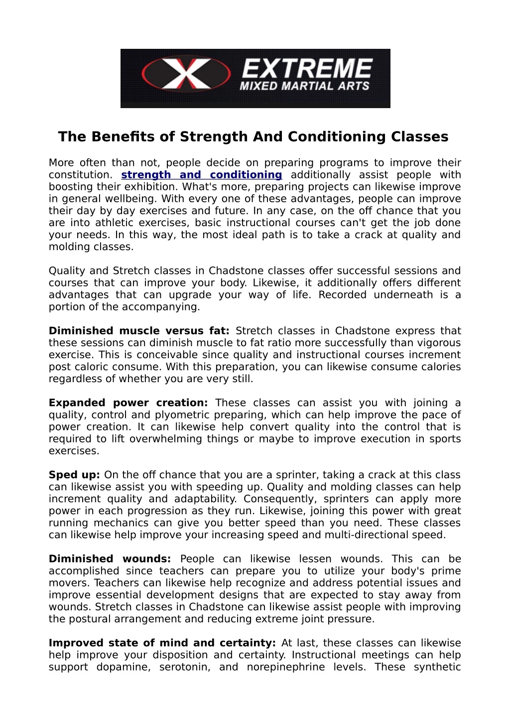 the benefits of strength and conditioning classes
