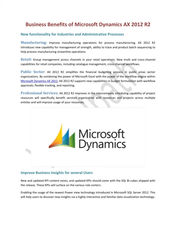 Business Benefits of Microsoft Dynamics AX 2012 R2