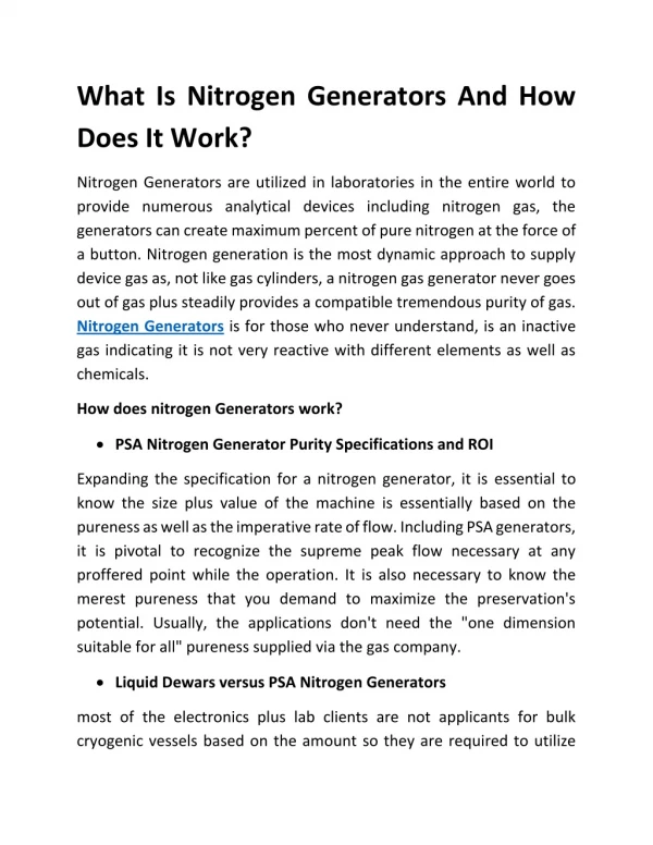 what is nitrogen generators and how does it work