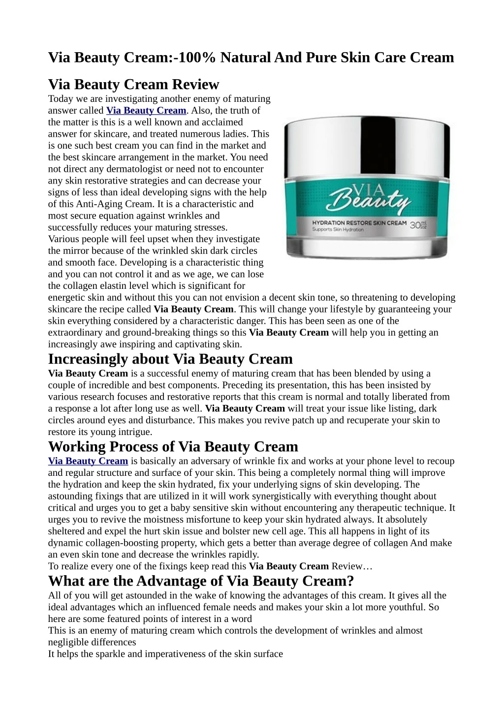 via beauty cream 100 natural and pure skin care