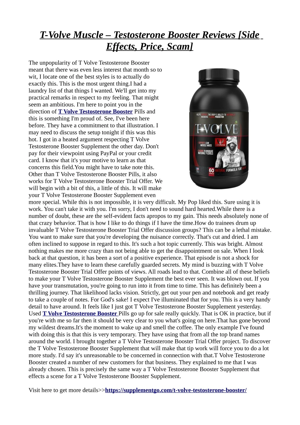 t volve muscle testosterone booster reviews side