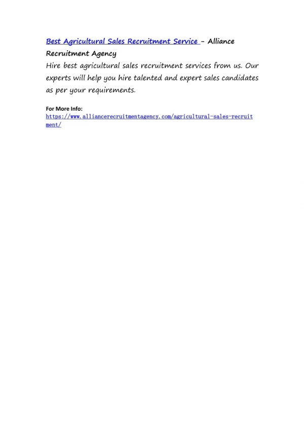 best agricultural sales recruitment service