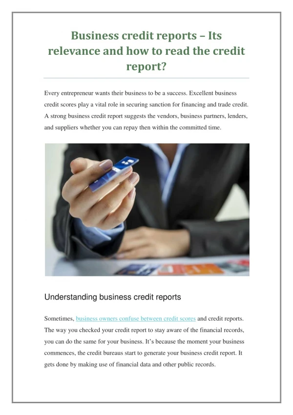 Business credit reports – Its relevance and how to read the credit report?
