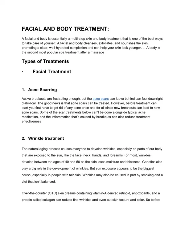Facial And Body Treatments