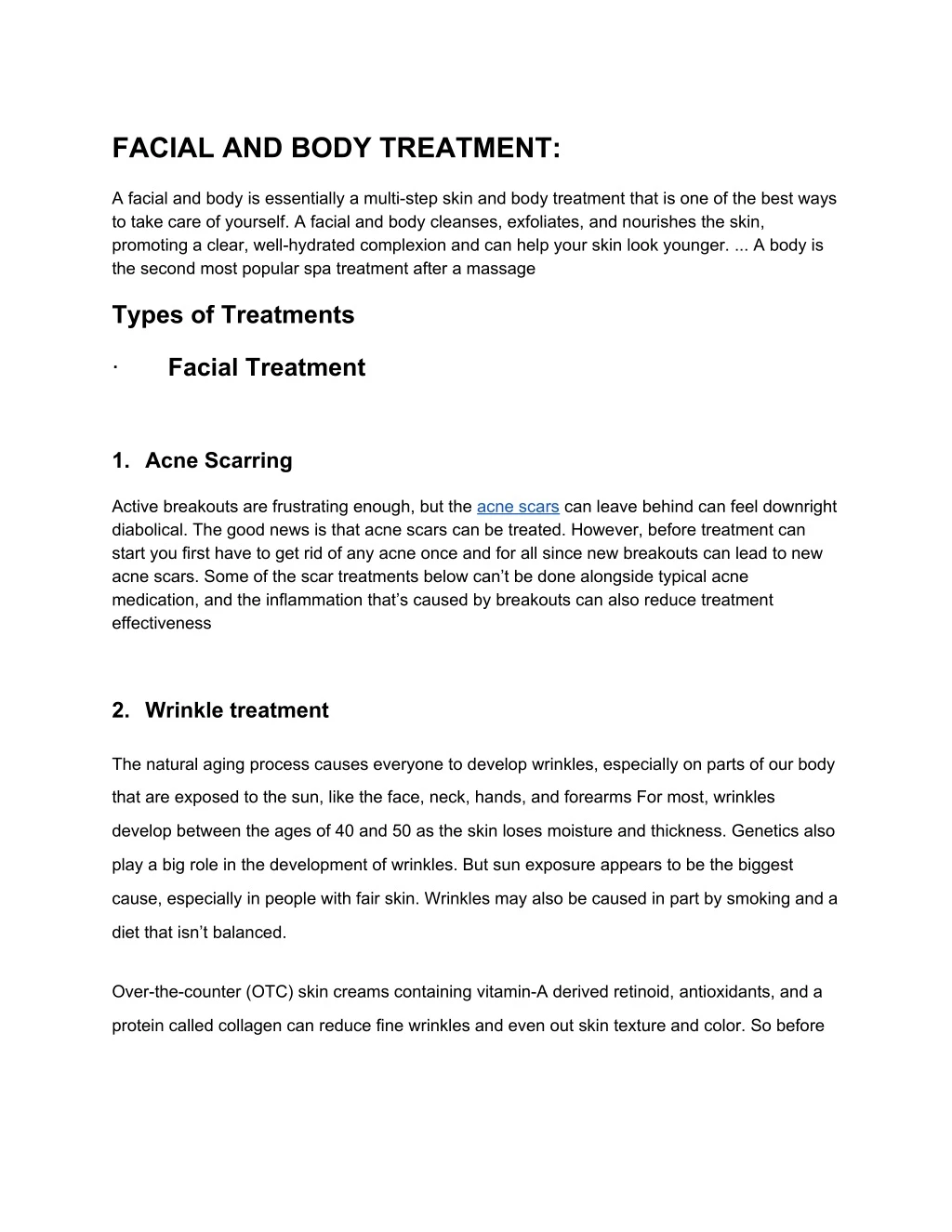 facial and body treatment