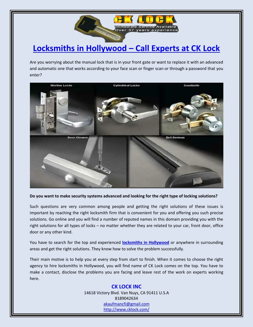 locksmiths in hollywood call experts at ck lock