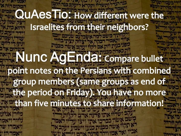 QuAesTio : How different were the Israelites from their neighbors?