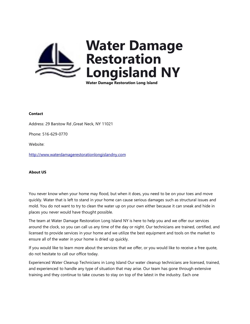 water damage restoration longisland ny water
