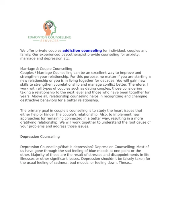 we offer private couples addiction counseling