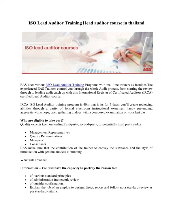 lead auditor course in thailand | iso training providers in the thailand