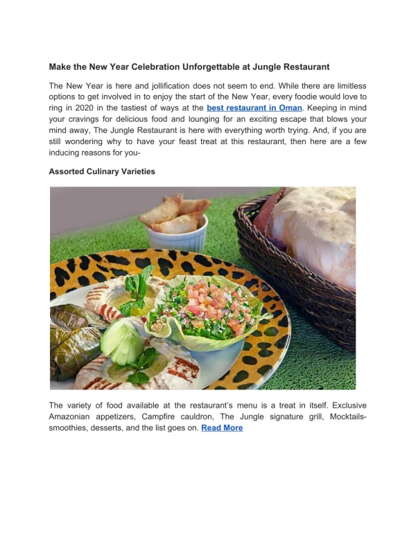 Make the New Year Celebration Unforgettable at Jungle Restaurant