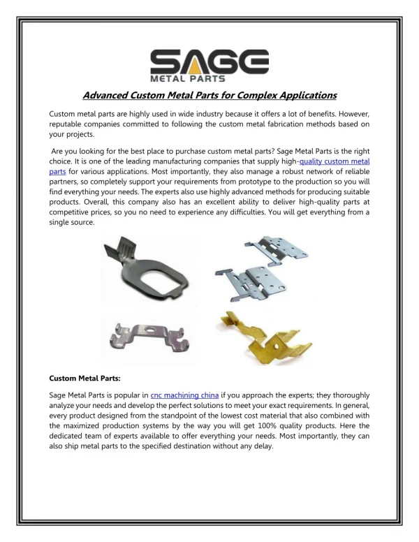 Advanced Custom Metal Parts for Complex Applications