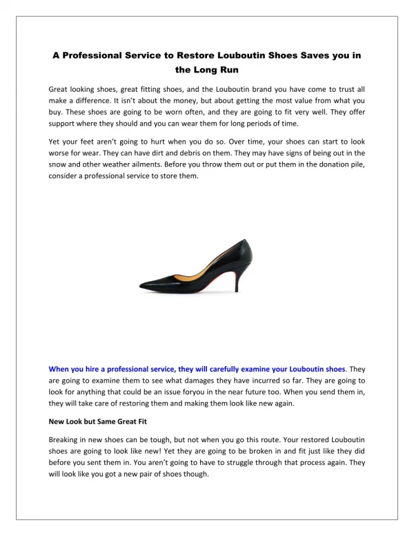 A Professional Service to Restore Louboutin Shoes Saves you in the Long Run
