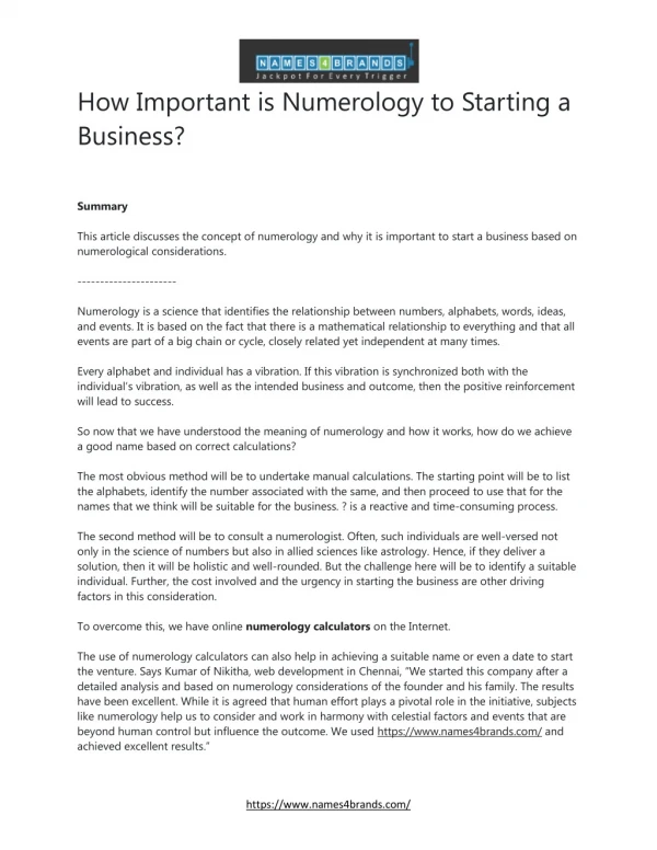 how important is numerology to starting a business