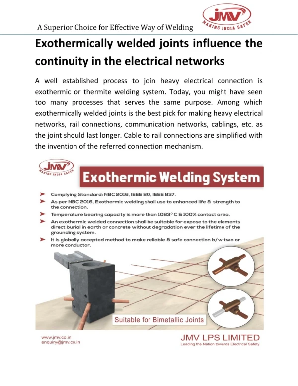 Exothermically welded joints influence the continuity in the electrical networks