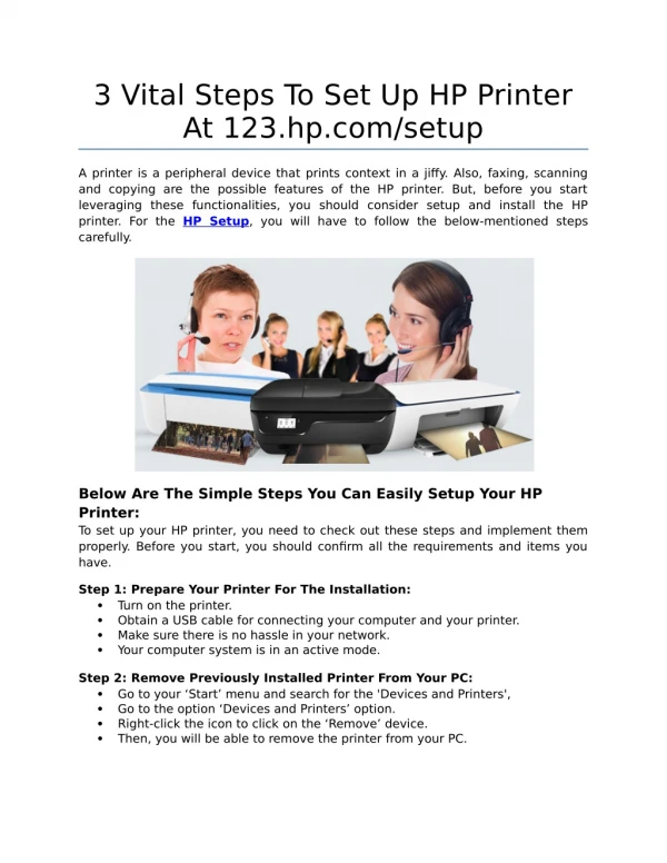 3 Vital Steps To Set Up HP Printer At 123.hp.com/setup