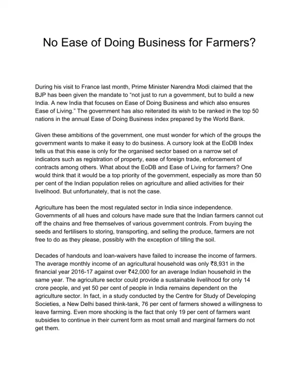 no ease of doing business for farmers during