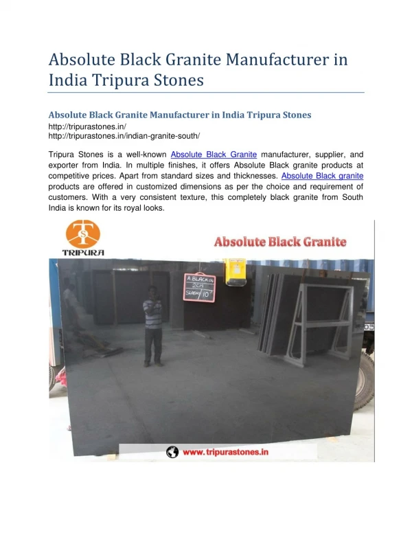 Absolute Black Granite Manufacturer in India Tripura Stones
