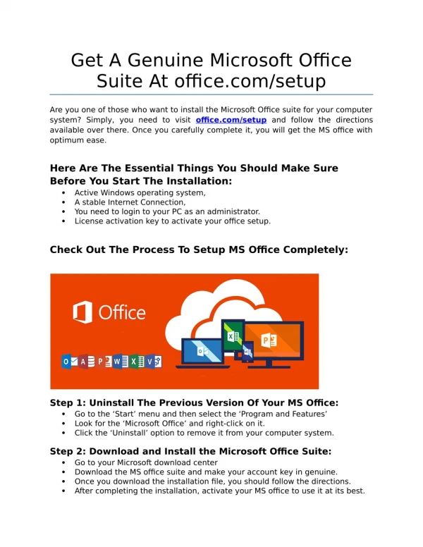 Get A Genuine Microsoft Office Suite At office.com/setup