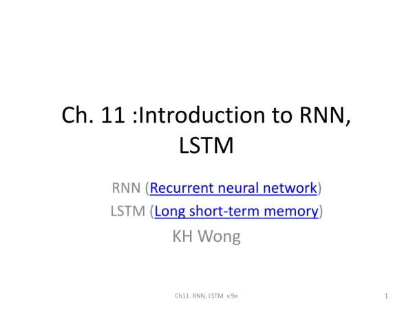 Ch. 11 :Introduction to RNN, LSTM