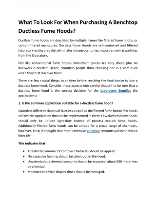 What To Look For When Purchasing A Benchtop Ductless Fume Hoods? - slide 1