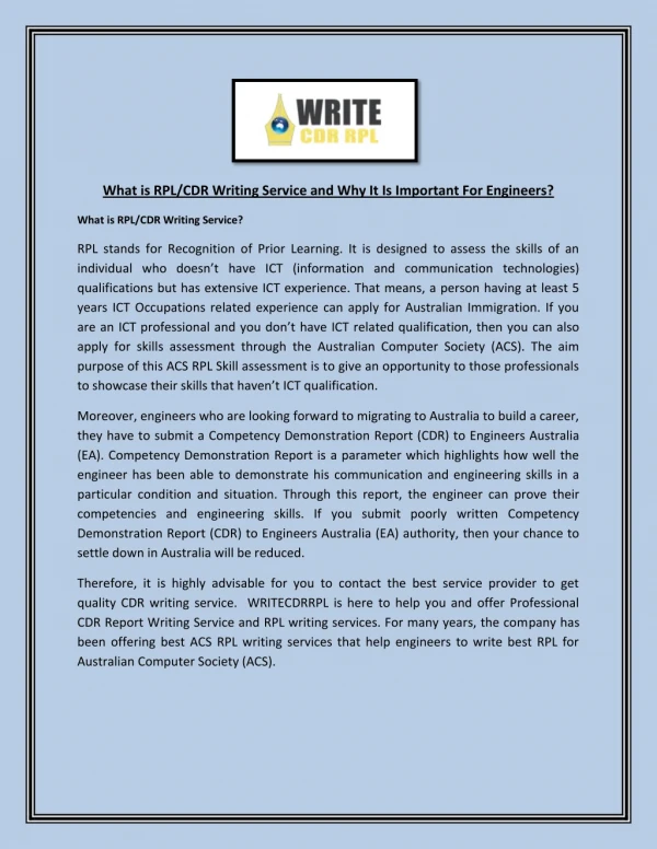 what is rpl cdr writing service