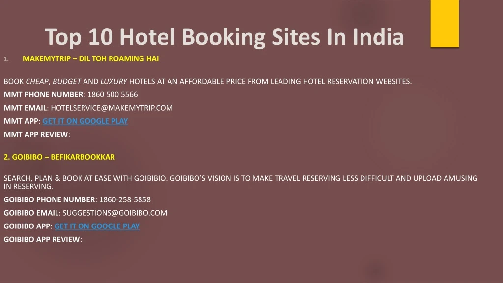 top 10 hotel booking sites in india