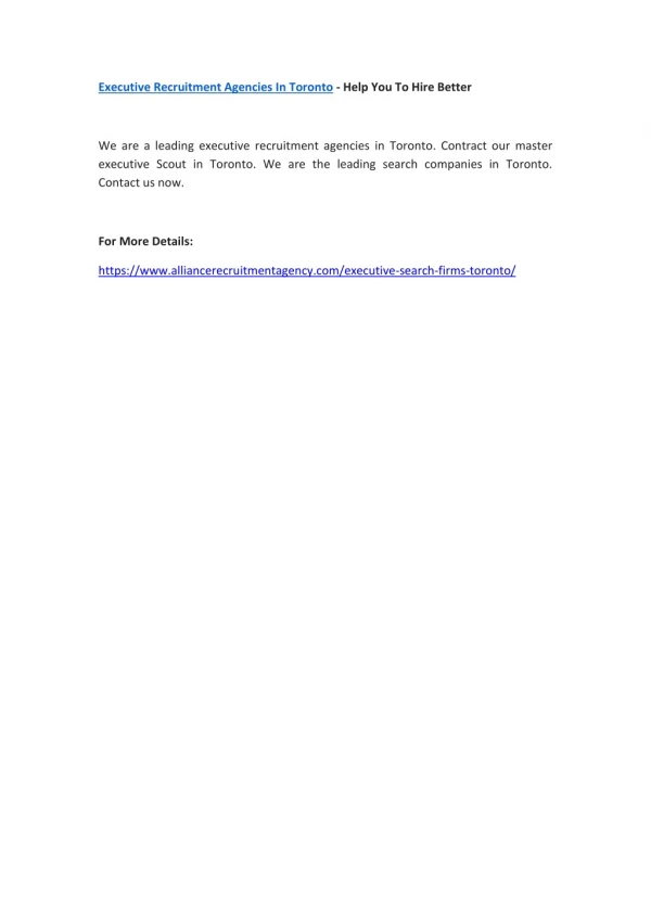 executive recruitment agencies in toronto help