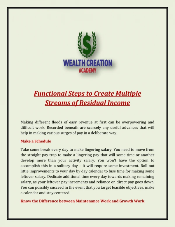 Functional Steps to Create Multiple Streams of Residual Income