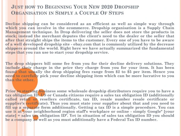 Just how to Beginning Your New 2020 Dropship