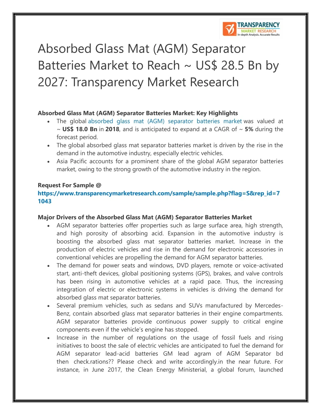 absorbed glass mat agm separator batteries market