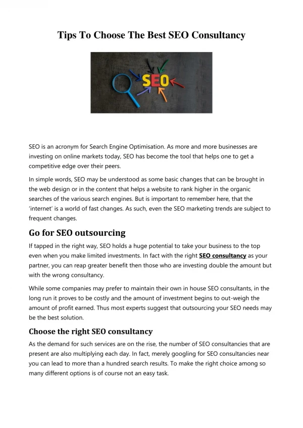 tips to choose the best seo consultancy