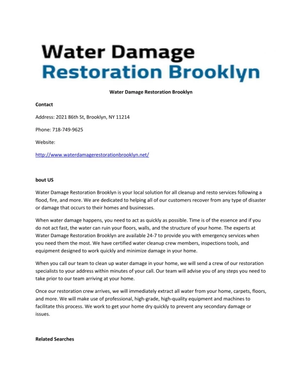 Water Damage Restoration Brooklyn