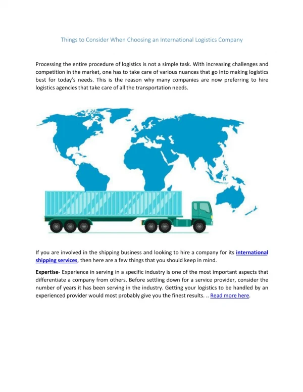 Things to Consider When Choosing an International Logistics Company