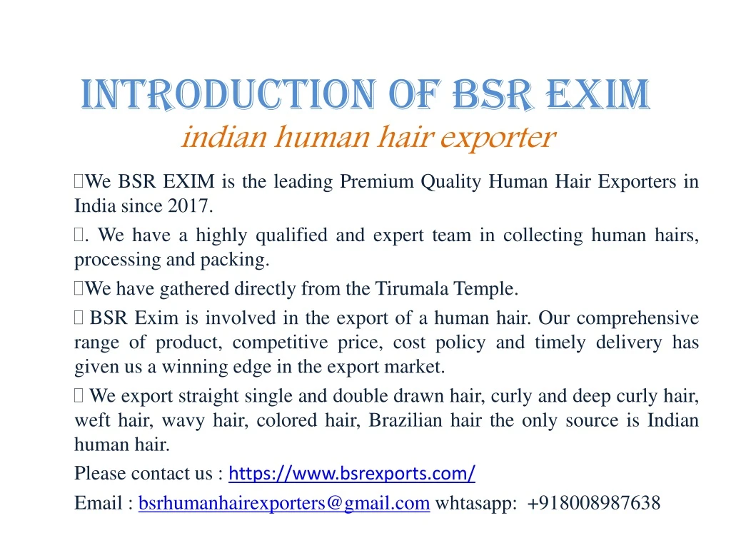 introduction of bsr exim indian human hair exporter