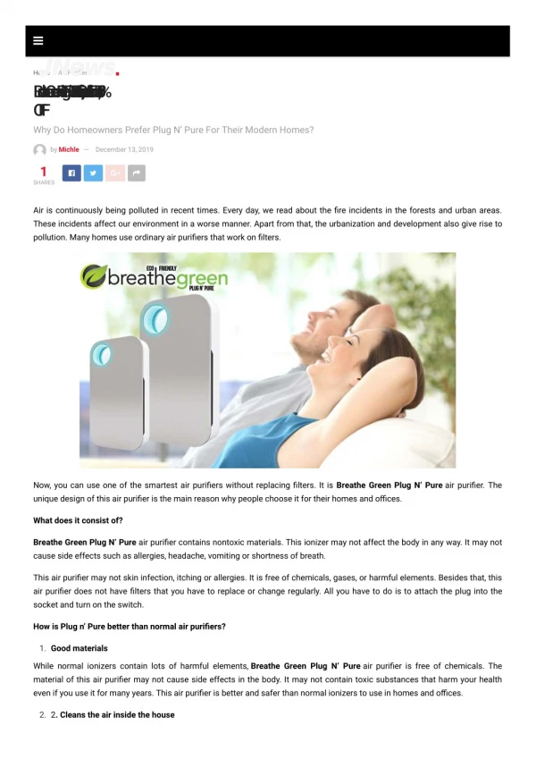 Breathe Green Plug N Pure Air Ionizer Clean Your Indoors