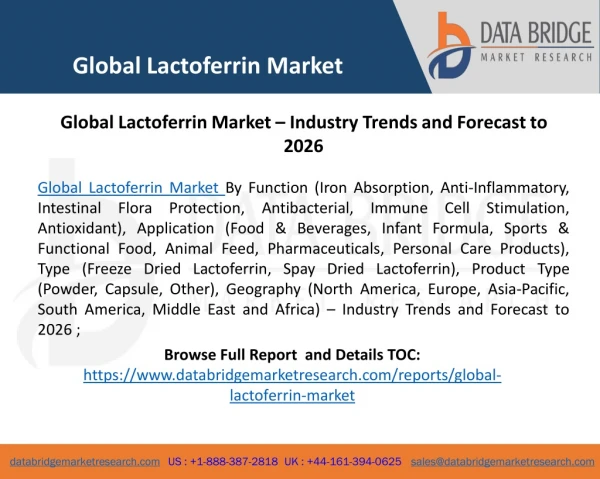 Global Lactoferrin Market – Industry Trends and Forecast to 2026