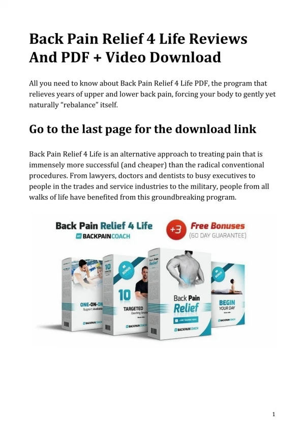 Back Pain Relief 4 Life Reviews And PDF Download
