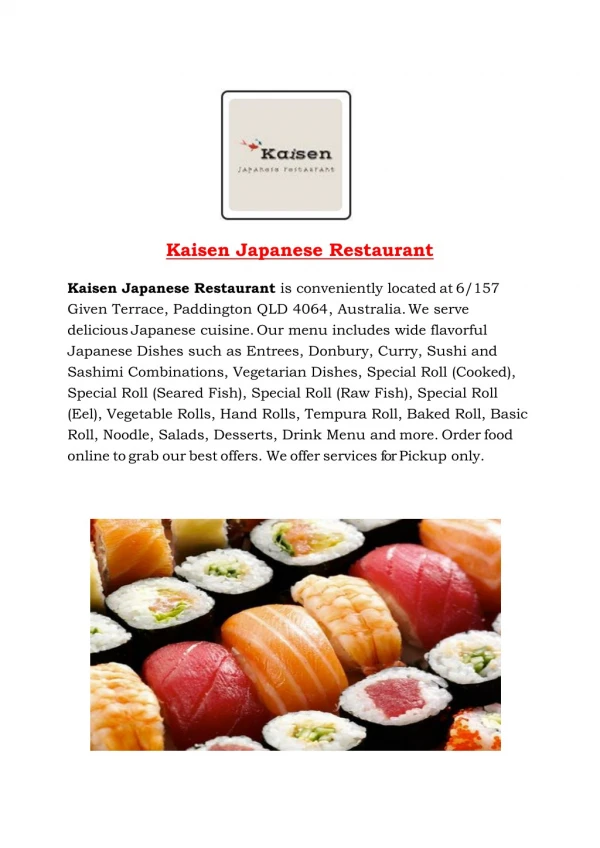 5% Off - Kaisen Japanese Restaurant Paddington, QLD