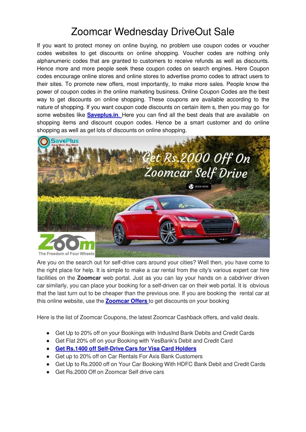 zoomcar wednesday driveout sale if you want