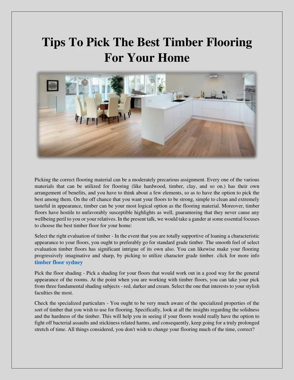 tips to pick the best timber flooring for your
