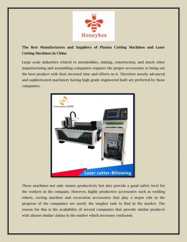 The Best Manufacturers and Suppliers of Plasma Cutting Machines and Laser Cutting Machines in China