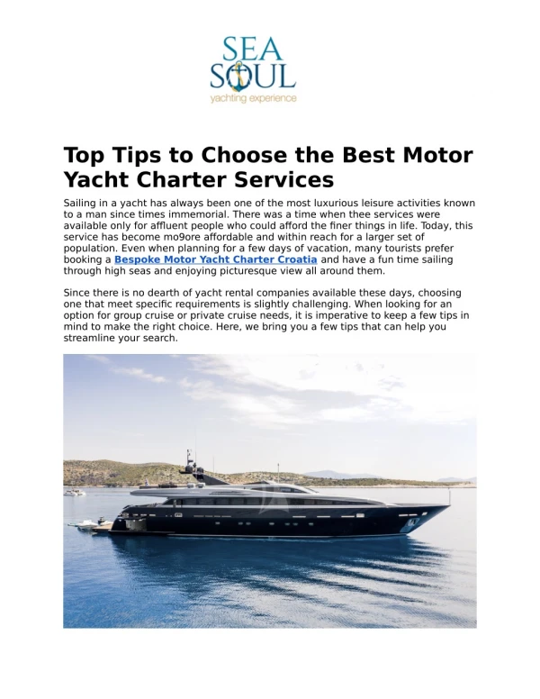 Top Tips to Choose the Best Motor Yacht Charter Services
