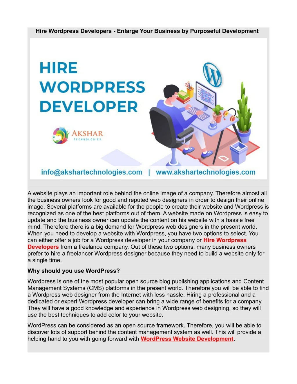 hire wordpress developers enlarge your business